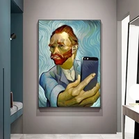 funny art van gogh selfie by phone canvas 5d diy poured glue diamond painting kits scalloped edge abstract portrait of van gogh