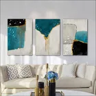 Современная Абстрактная живопись, Постер большого размера, синяя печать, Золотая Настенная картина для гостиной, современная картина Куадрос, холст, художественное искусство с рамкой