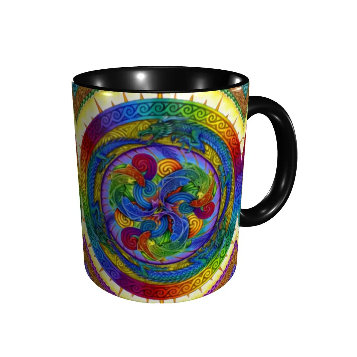 

Promo Psychedelic-Dragons-Rainbow-Mandala Mugs Cute Cups Mugs Print Funny Novelty R360 coffee cups