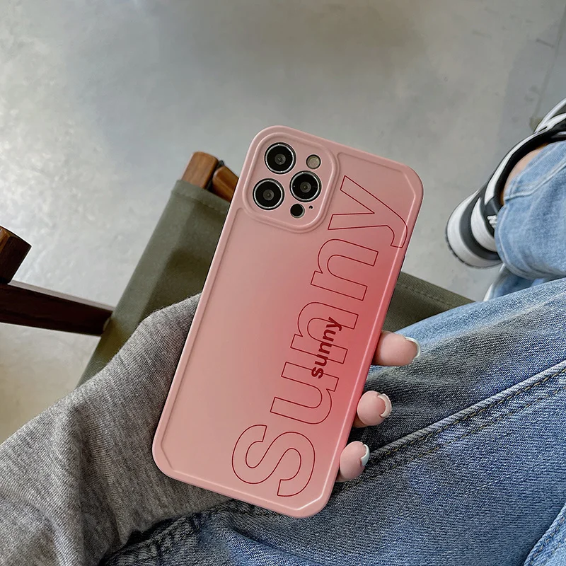 

Fashion Gradient Pink Phone Case For iPhone 12 11 Pro Max X XR XS Max 7 8 Plus SE2020 Silicone Shock Proof Phone Back Cover