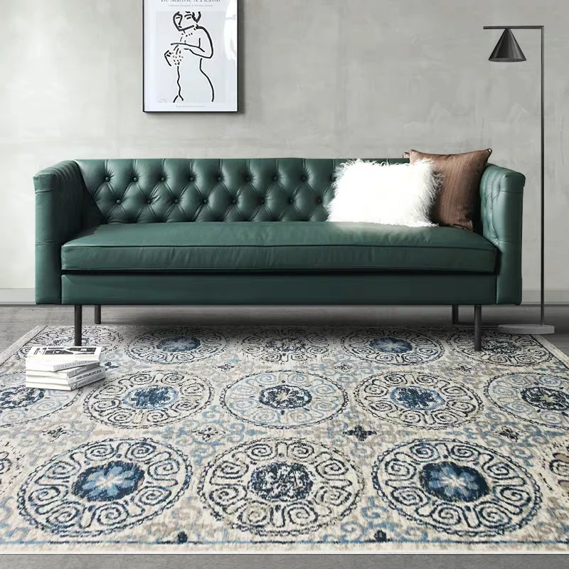 

Nordic style Mediterranean blue geometric area rug ,vintage living room coffee table carpet, high density woven villa rug