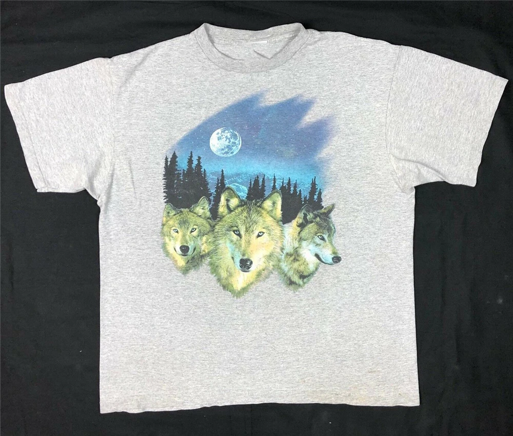 Vtg 90S Волчья упаковка Мужская Xl серая Двусторонняя Ss футболка A3 брендовая модная |