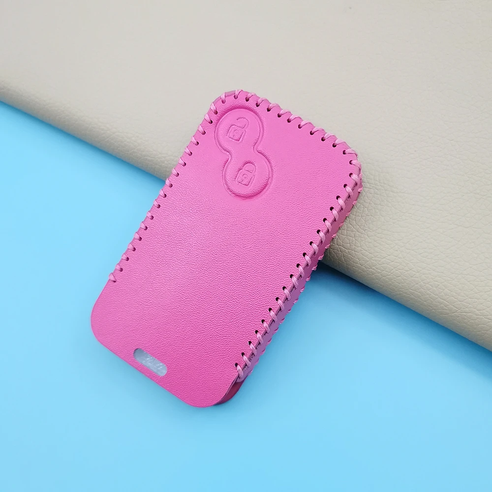

Pink Leather Car Case Remote Control Cover For Renault Clio Logan Megane 2 3 Koleos Scenery Card 2 Buttons Key Box Accessories