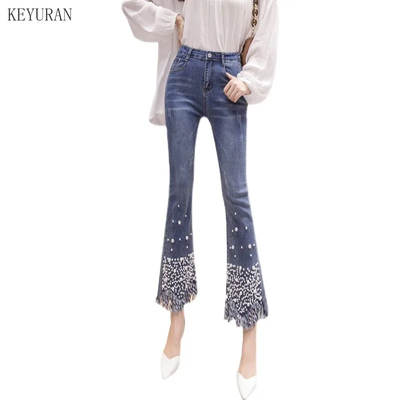 2021 женские джинсы с жемчужными бусинами повседневные облегающие Женские