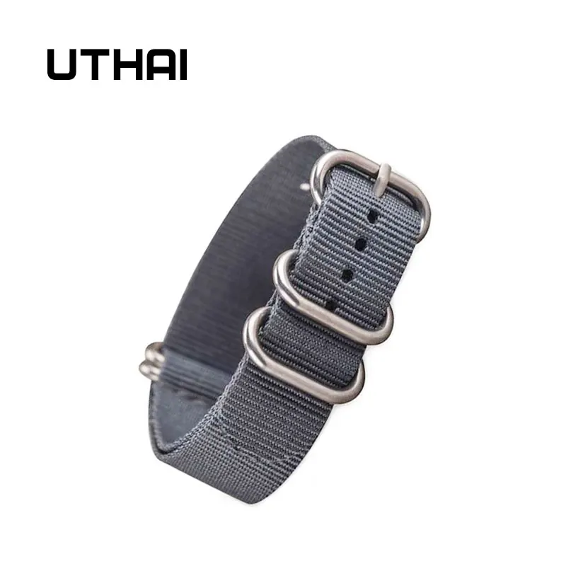 UTHAI Z23 8 цветов сверхмощный нейлоновый ремешок для часов NATO ZULU ремешок 18 мм 20 мм 22 мм 24 мм полосатый Радужный холст сменный ремешок для часов - Цвет ремешка: Серый