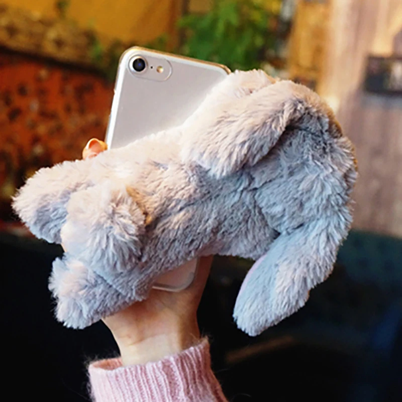 Вращающийся чехол кукла с кроличьими волосами для iPhone 11 Pro Max X 10 XR Пушистый
