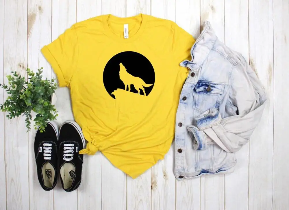 

Howling Wolf Moon Print Women tshirt Cotton Casual Funny t shirt Gift 90s Lady Yong Girl Drop Ship S-862