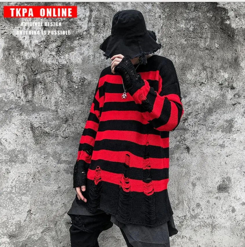 Длинный свободный свитер с бахромой в европейском и американском стиле панк рок