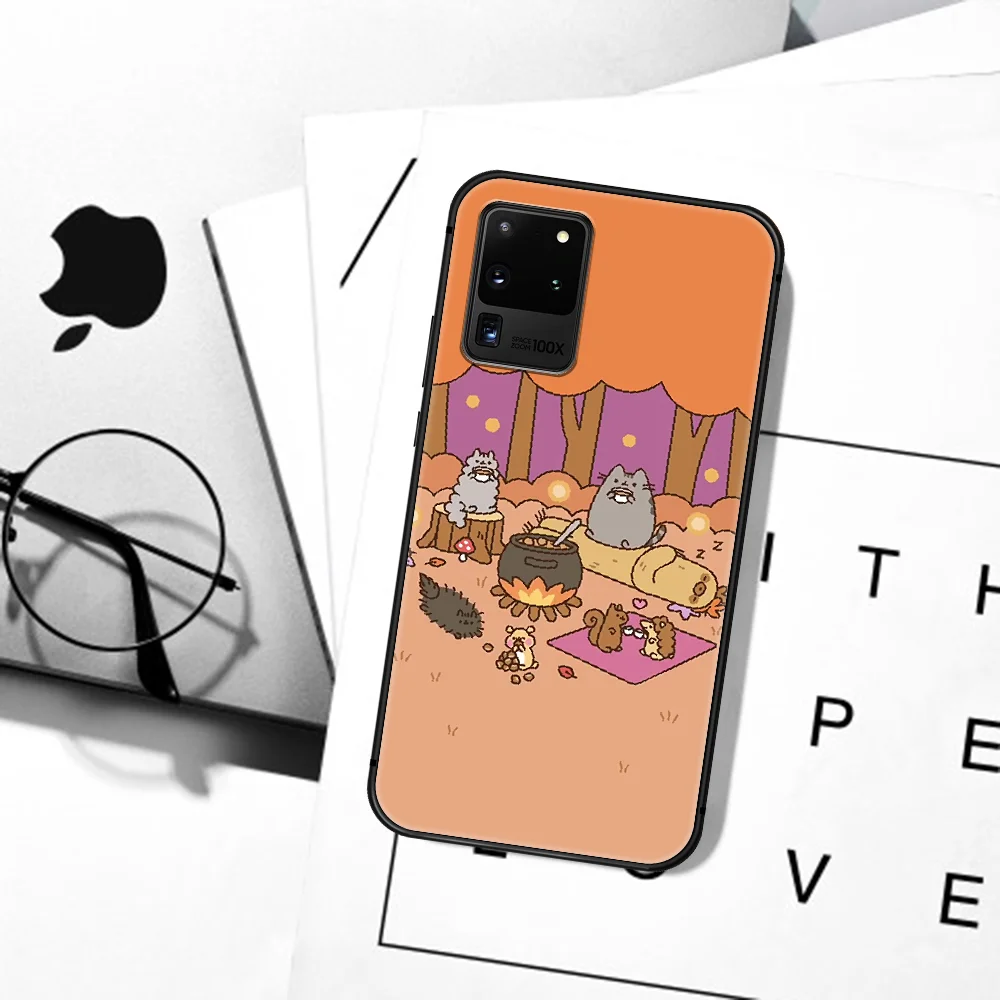 

Cute Pusheen Cartoon Cat Phone Case For Samsung Galaxy S 6 7 8 9 10 E 20 UITRA FE 21 Edge Note 8 9 10 Plus black Waterproof Tpu