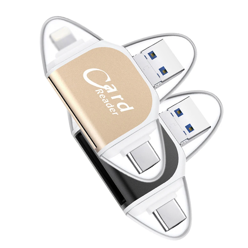 Металлический кардридер 4 в 1 Type C/Micro-USB/Usb Tf Sd для Ipad Iphone X 7 8 Plus 5 6 6S памяти Samsung S8 + S6 |