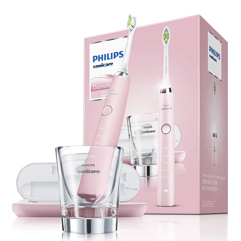 Philips Sonicare HX9362/68 звуковая качественная электрическая зубная щетка Алмазная чистая розовая со стеклом дорожное зарядное устройство для взрослых