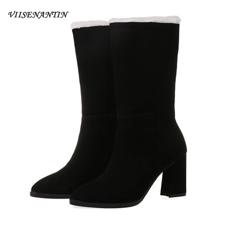 

Ботинки женские зимние из натуральной кожи, на толстом каблуке, черные