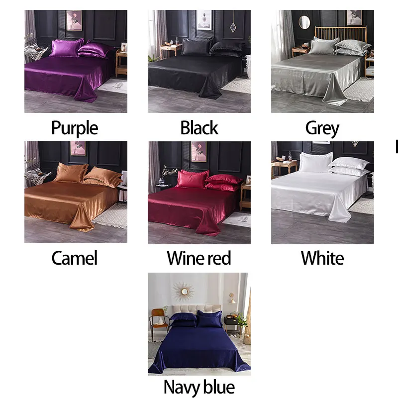 

Satin bed linen Bedsheet Solid color Queen King Size Pure Cotton Double Bed Sheet Pillow cases need to be purchased separately