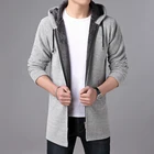 Корейский Для мужчин с флисовой подкладкой ветровка толстый длинный плащ пальто однотонный кардиган Повседневное со свитером с капюшоном куртки для мужчин, есть плюс размеры до 5 цветов M-3XL 6619