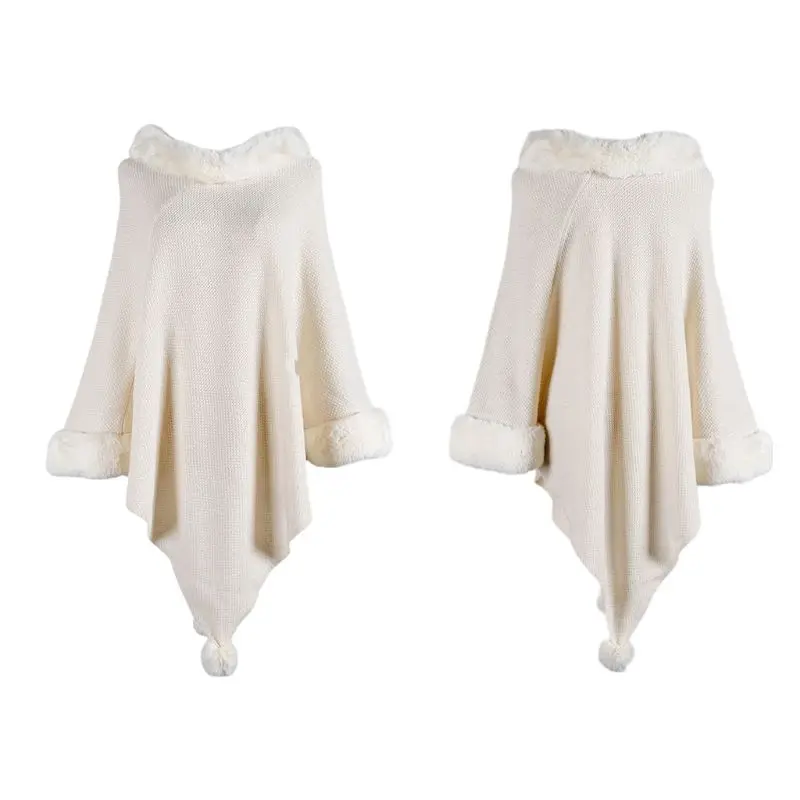 Женский зимний уютный теплый вязаный свитер шаль утолщенная плюшевая накидка