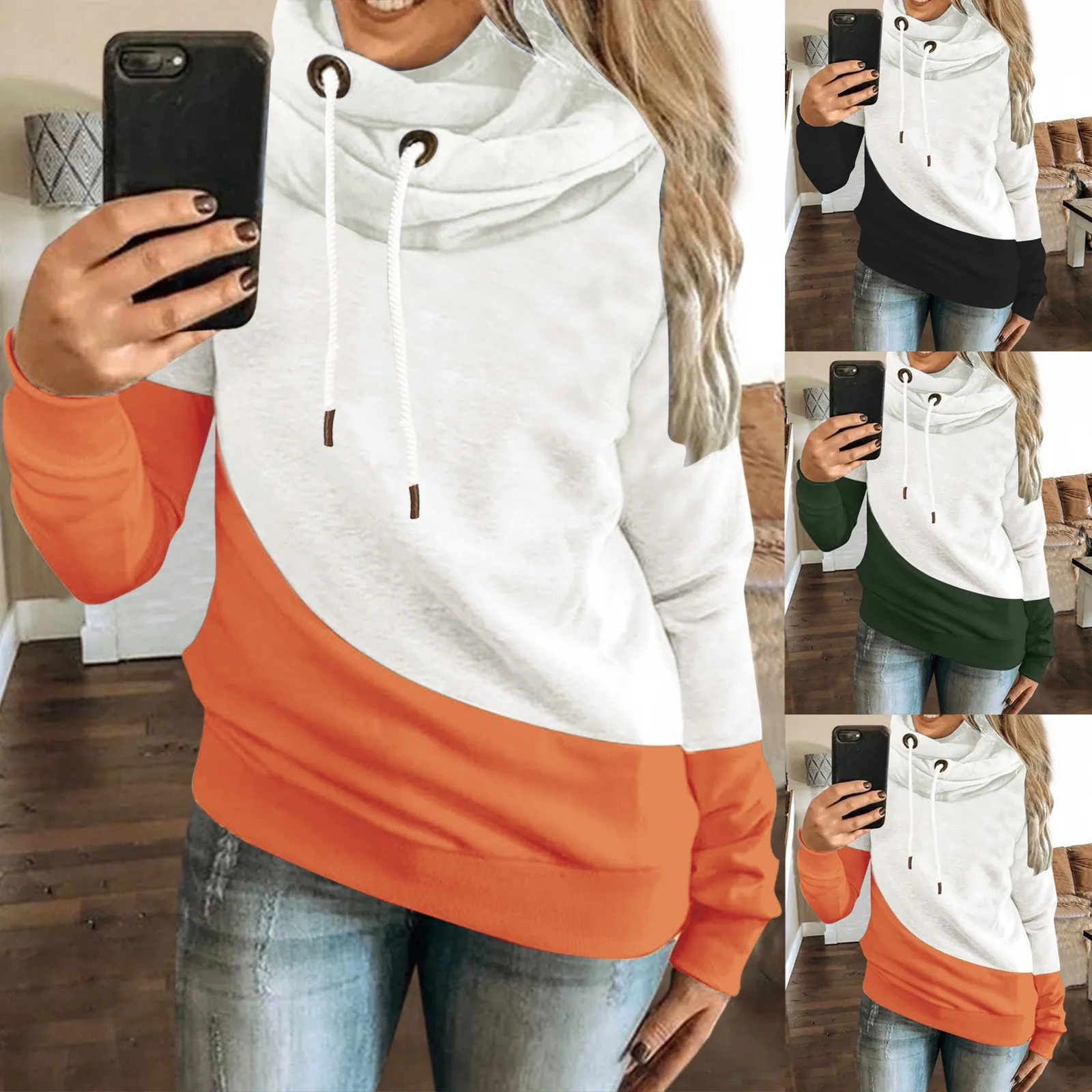 

New Oversize Hoodies Women Stitching Contrast Long Sleeve Hooded Sweatshirt Pullvoer Tops Women Clothing #G