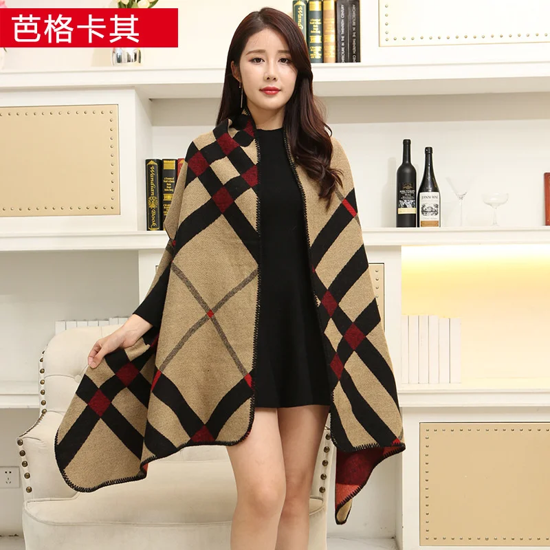 

2021 Shawl Women Autumn And Winter Long Imitation Cashmere Wild Cloak Air Conditioning Thick Warm Cloak Coat