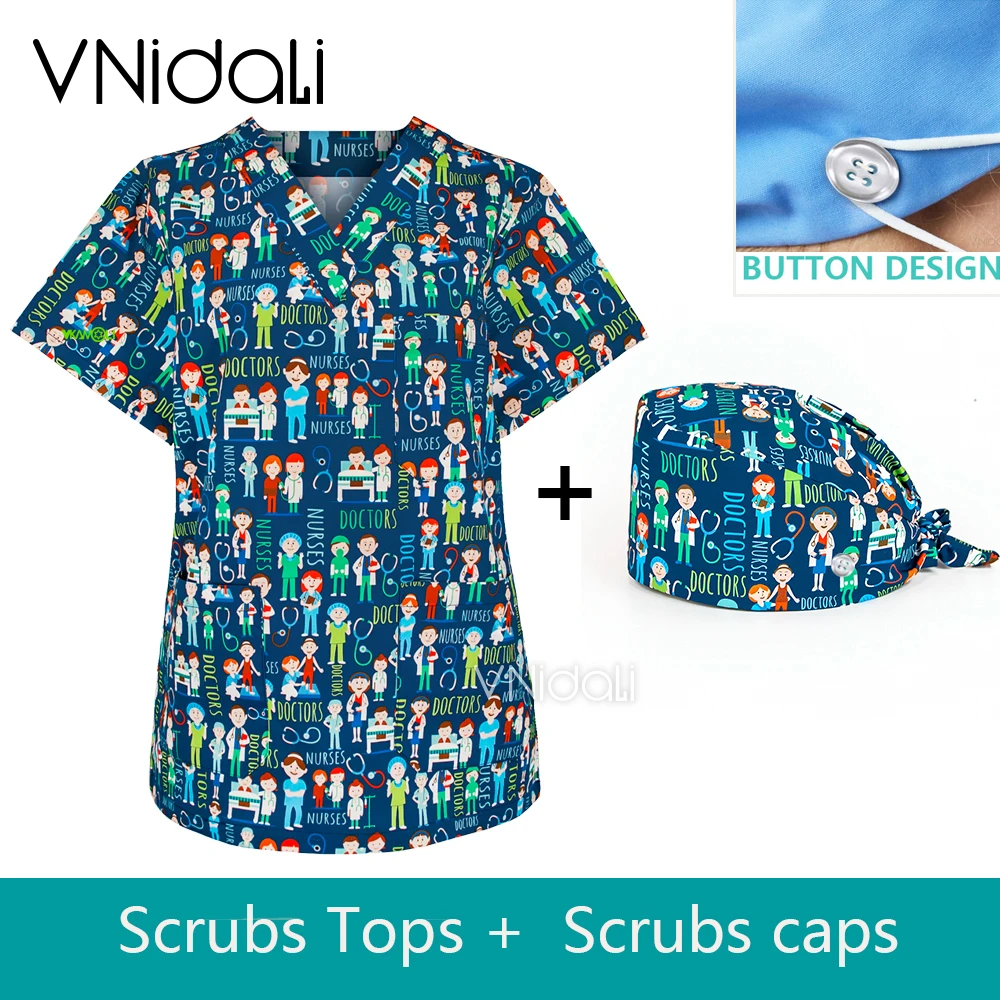 Doctors Scrub Tops for Women, 3 Pocket V-Neck Medical Scrubs for Women 100% cotton Hospital gown Women's Workwear Scrubs Shirt
