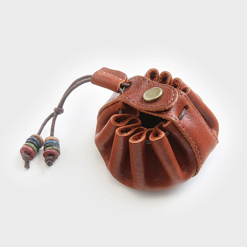 Red Brown SIMLINE, винтажный Кошелек для монет из натуральной кожи, для мужчин и женщин, ручной работы, маленький мини кошелек, кошельки, сумка, карман, сумка для хранения с завязкой, сумки - Цвет: Red Brown