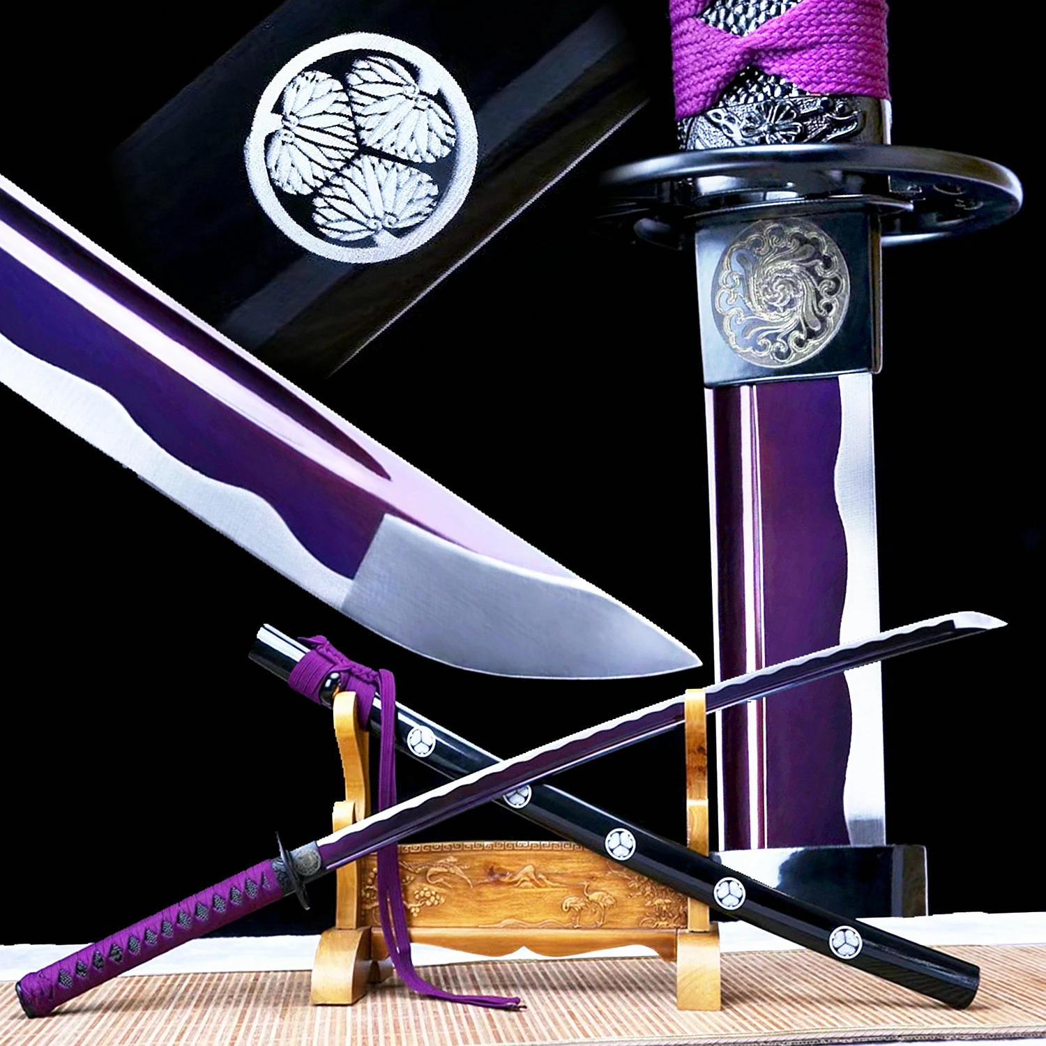 Железный японская Цуба самурайский меч катана фиолетовый Высокоуглеродистая