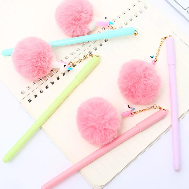 12 шт. корейский Пушистый Единорог гелевая ручка с подвеской милые Kawai офисные