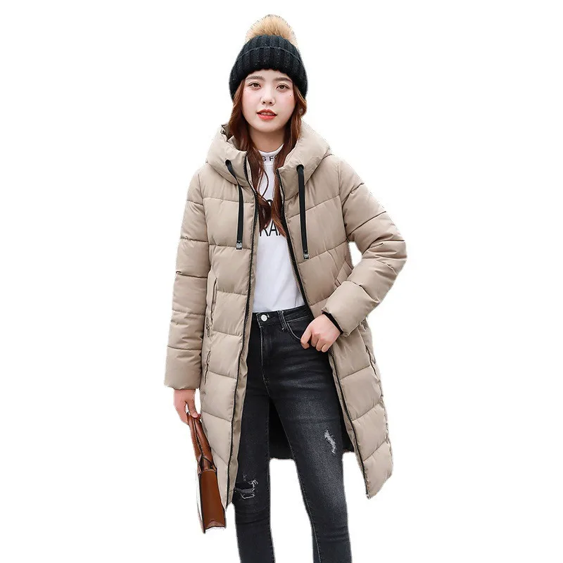 

Down Cotton Coat Women 2021 Winter Fashion New Hooded Collar Loose Thick Warm Outwear Casual Slim Mid-length Coats Female JD1581