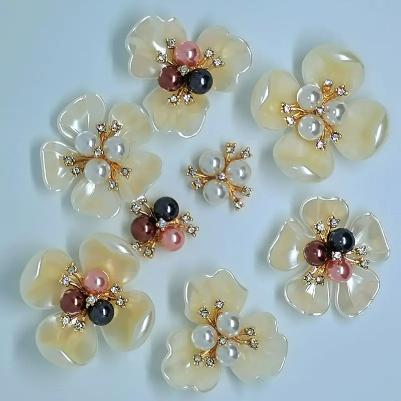 

10pcs/ot Wholesale Resin Flowers with Rhinestone Pearl Charms Diy Accessories For Jewelry Making Supplies