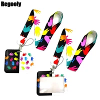 autism pattern hands lanyard credit card id holder bag student women travel card cover badge keychain decorations
