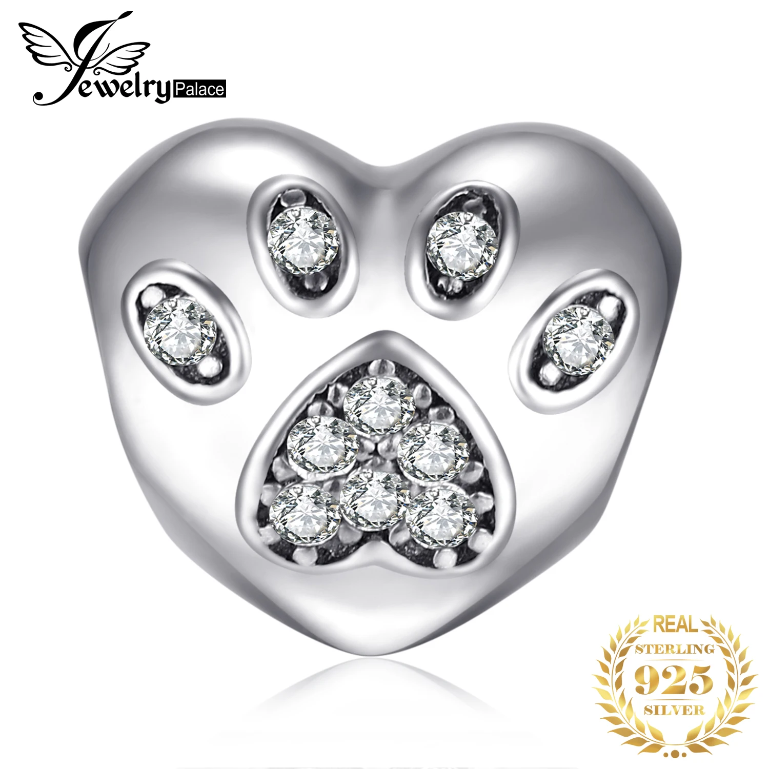 Jewelrypalace стерлингового серебра 925 щенок palm сердце кубического циркония бисер Подвески Fit Браслеты подарки для Для женщин Модные украшения