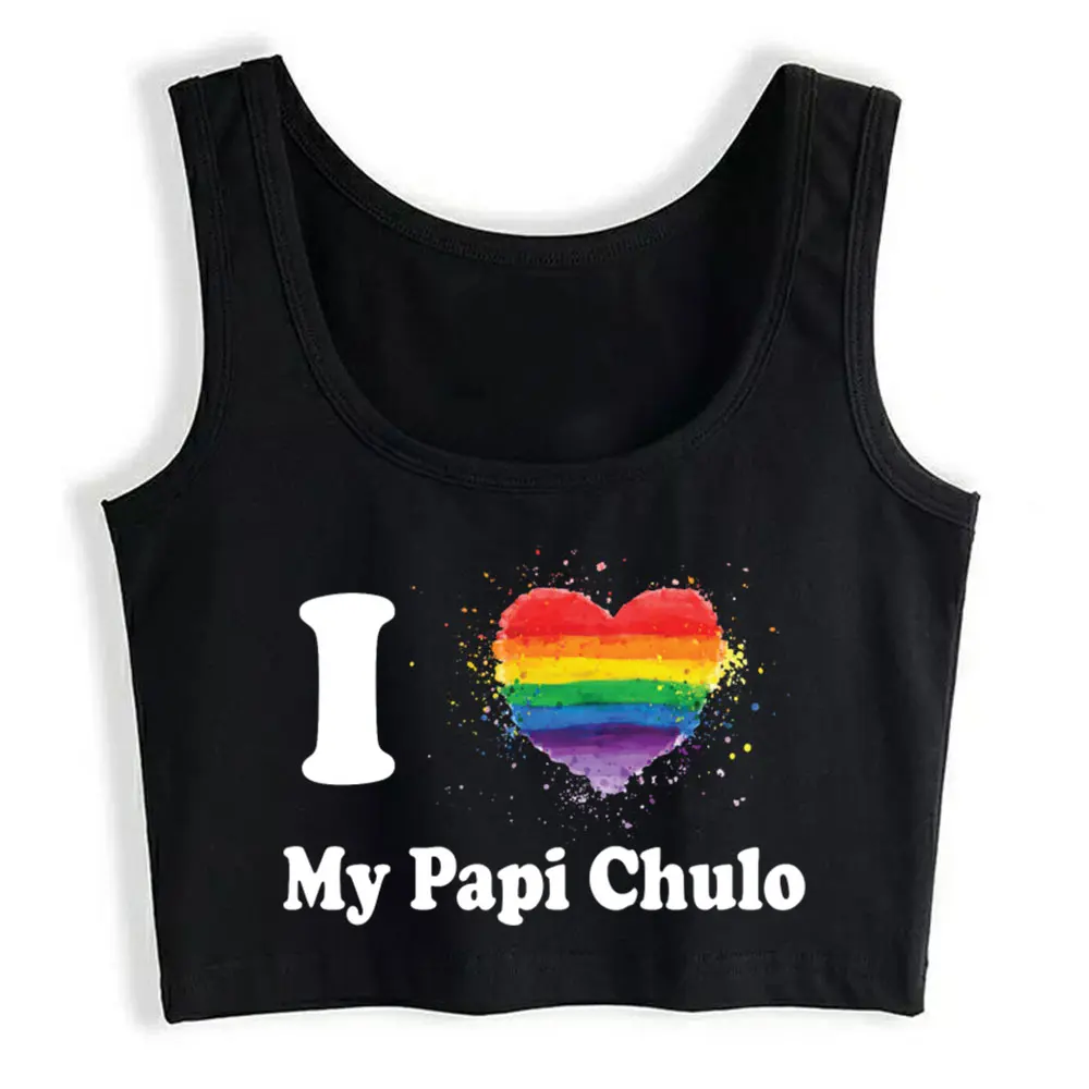 

Crop Top Gay Pride I Love My Papi Chulo Kawaii White Sleeveless Womens Tops blusas mujer de moda 2021 verano Gym Tank Top Women
