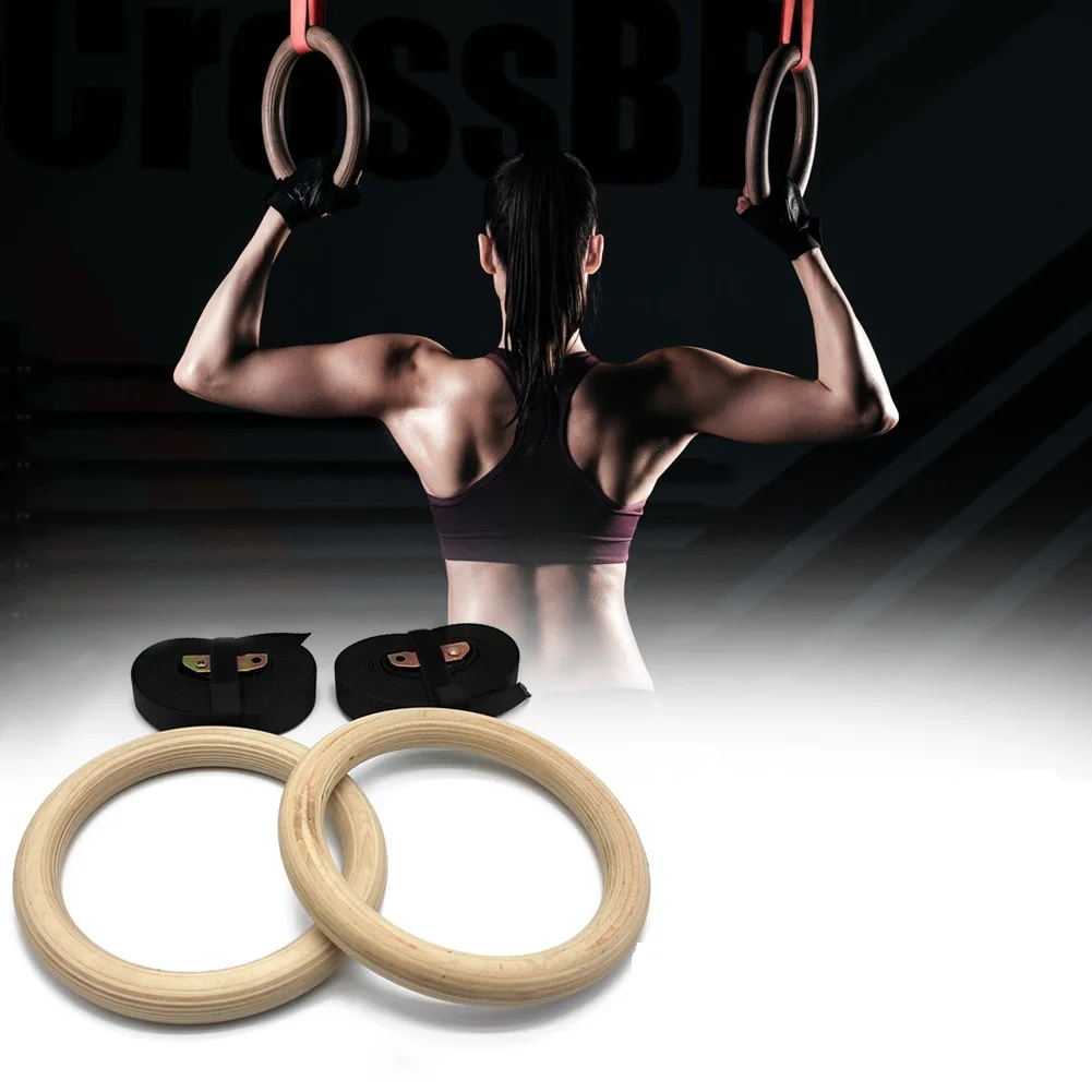 

2pcs Wooden Gymnastics Rings Portable Home Fitness Pull Ups Strength Training Circle Gym strength training