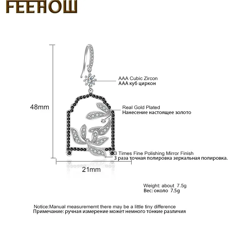 FEEHOW винтажные новые дизайнерские черные красные кубические циркониевые белые