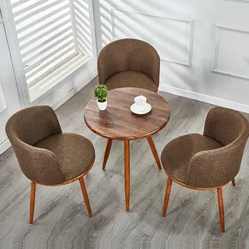 Dining Room Chairs Nordic Style Dining Table With Chairs Set Furniture Cotton Linen Solid Wood Hotel Kitchen Restaurant Stool