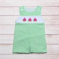 summer clothes boy green plaid sleeveless three watermelon embroidery pattern toddler romper
