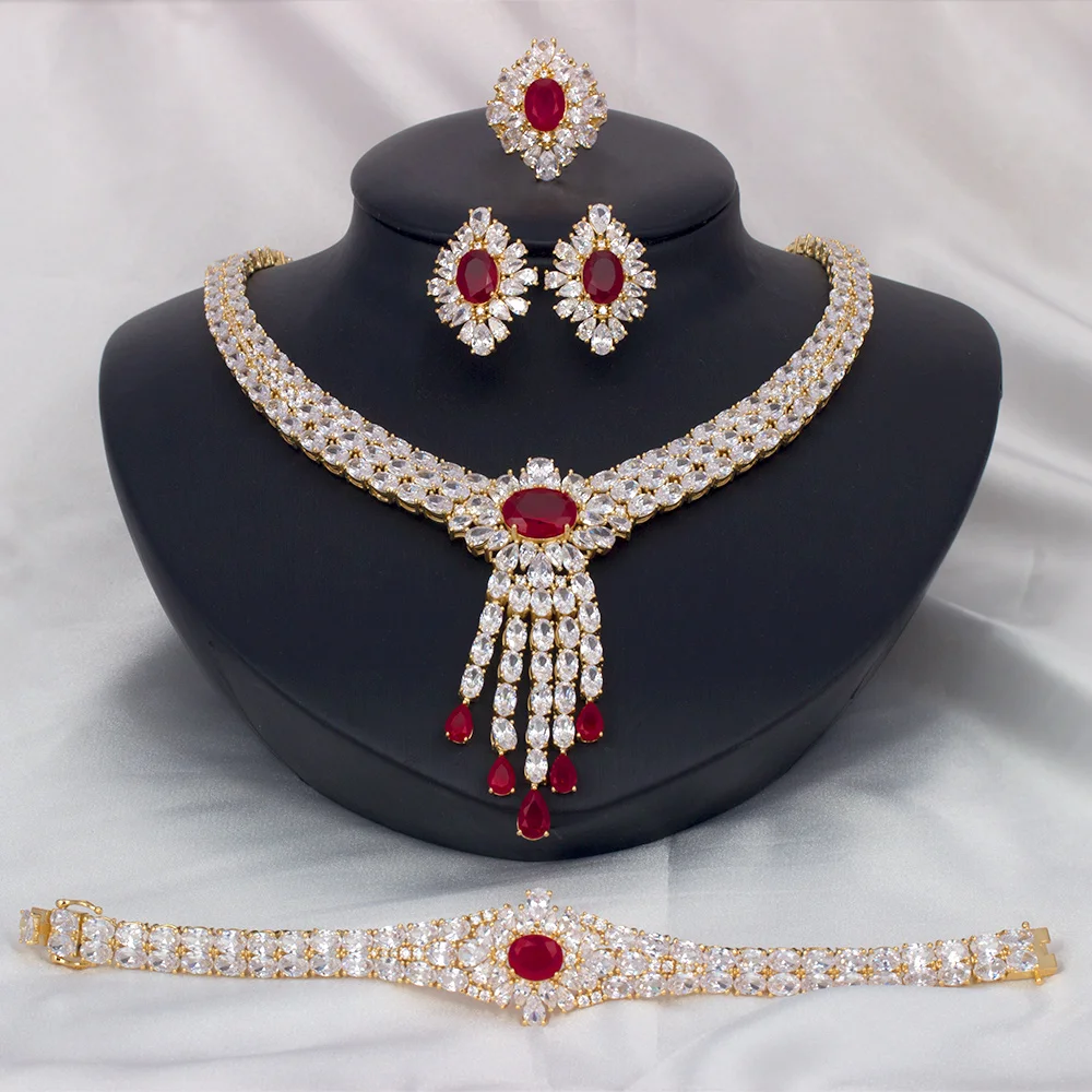 

Nigeria 4pcs Bridal Zirconia Necklace Sets For Women Jewelry sets & More Dubai Nigeria CZ Crystal Wedding Jewelry Sets