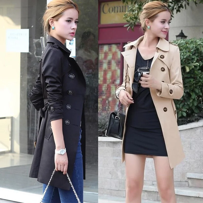 

Женский Повседневный длинный Тренч с поясом, двубортная ветровка в офисном стиле, верхняя одежда размера 4XL на осень, 2021