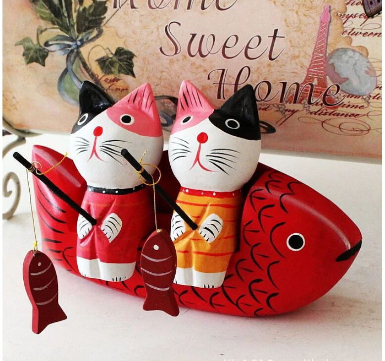 Статуя кота рыбацкого котенка из шведского дерева декоративная фигурка красной