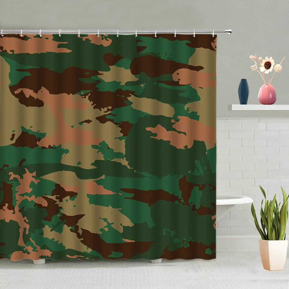 

Green Camo Shower Curtain Army Soldier Military Woodland Forest Grassland Masking Occlusion Waterproof Bathroom Set Home Decor