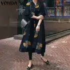 Женское Повседневное платье с отворотом, асимметричное платье-рубашка VONDA 2021, винтажные платья-кафтан, женский весенний сарафан на пуговицах, Макси-платья