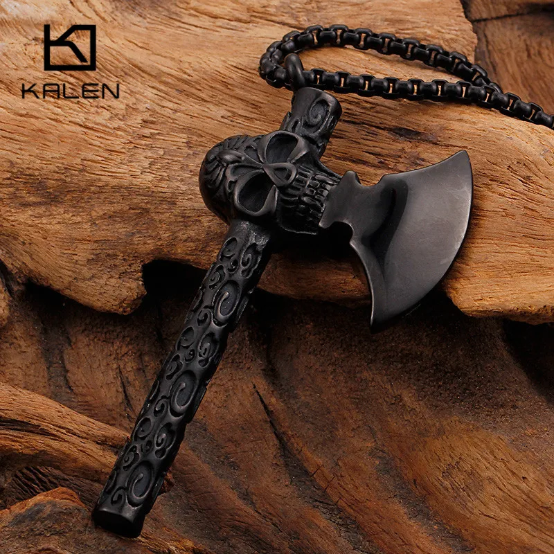 Колье с подвеской KALEN GoldBlack Ax мужское колье из нержавеющей стали черепом