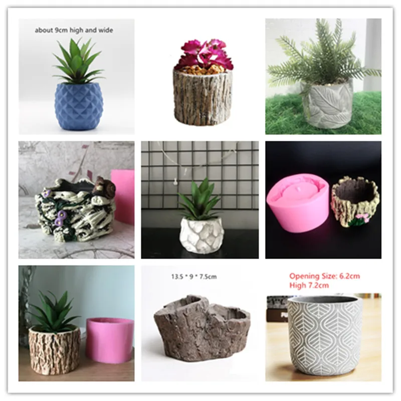 

Tree Root Bark Flowerpot Molds for Concrete Flower Pot Vase Making DIY Silicone Garden Decorating Cement Planter Mould