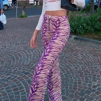 fashion zebra pattern flare pants zipper high waist trousers e girl 90s y2k aesthetics vintage purple bottom harajuku streetwear