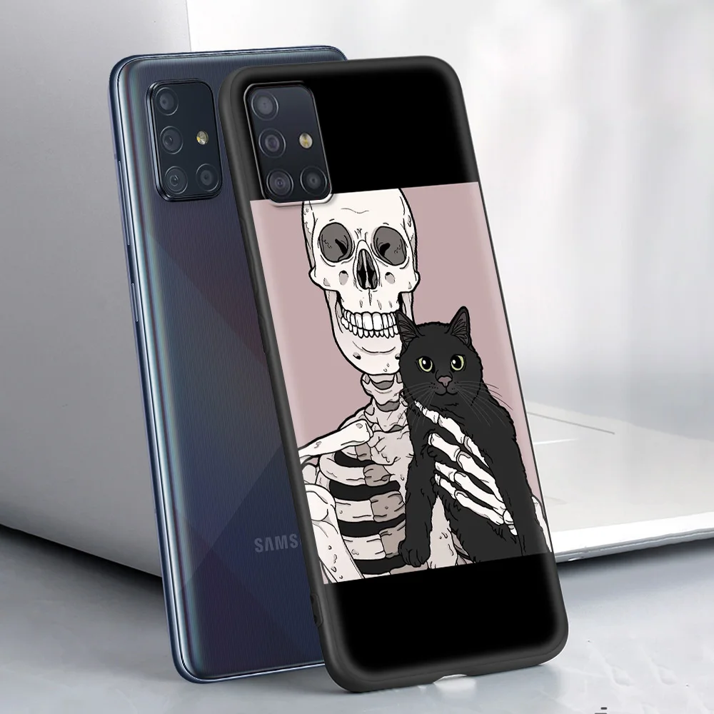 

Silicone Soft TPU Shell for Samsung Galaxy A10 A50 A70 A40 Luxury Phone Case A10S A20 A20E A30S Cover Skull Cat