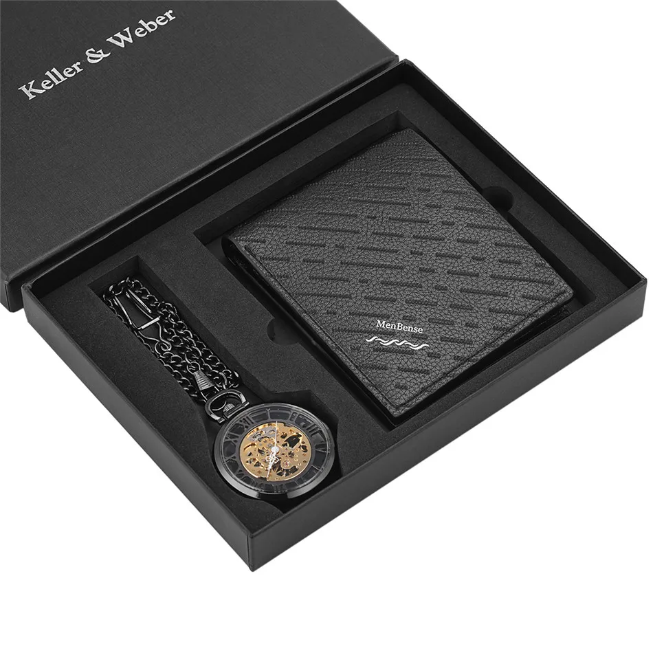 Механические карманные часы Keller & Weber, 2 шт./компл., кошелек, карманные часы для мужчин, рождественские подарки от AliExpress RU&CIS NEW