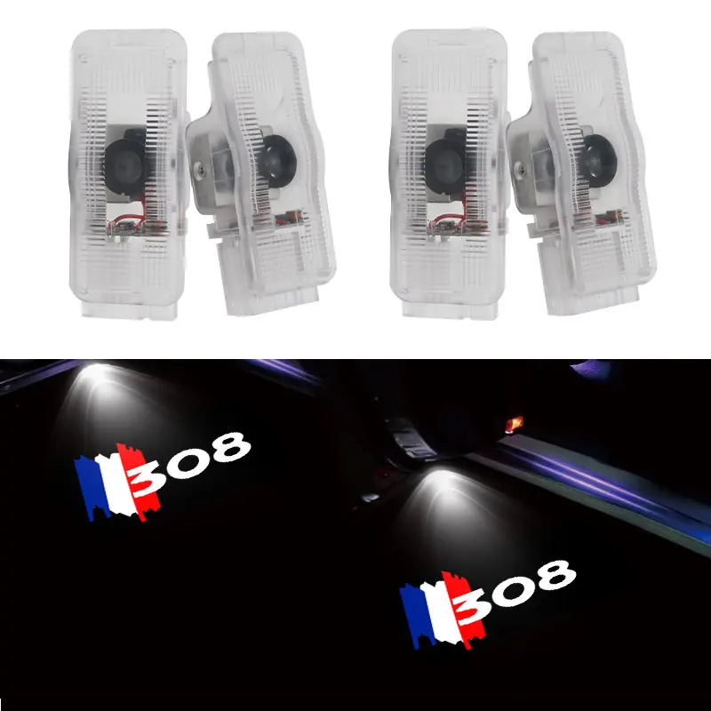 

2Pcs Car Door Welcome Light Logo For Peugeot 308 LED Laser Projector Lamp Ghost Shadow Light Car Door Light