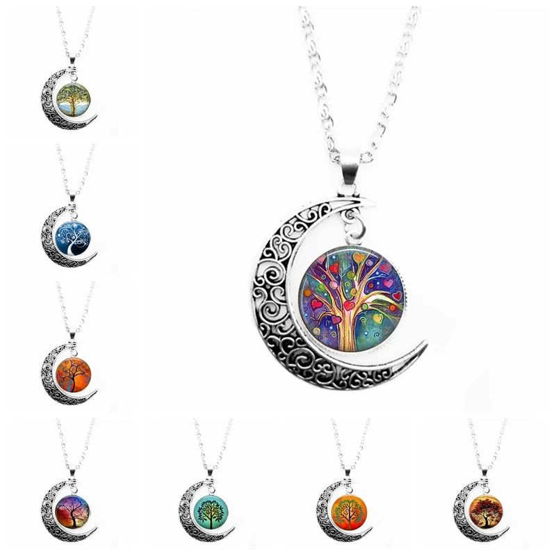 2019 цвет Древо жизни стекло кабошон Луна колье и кулон ювелирные изделия