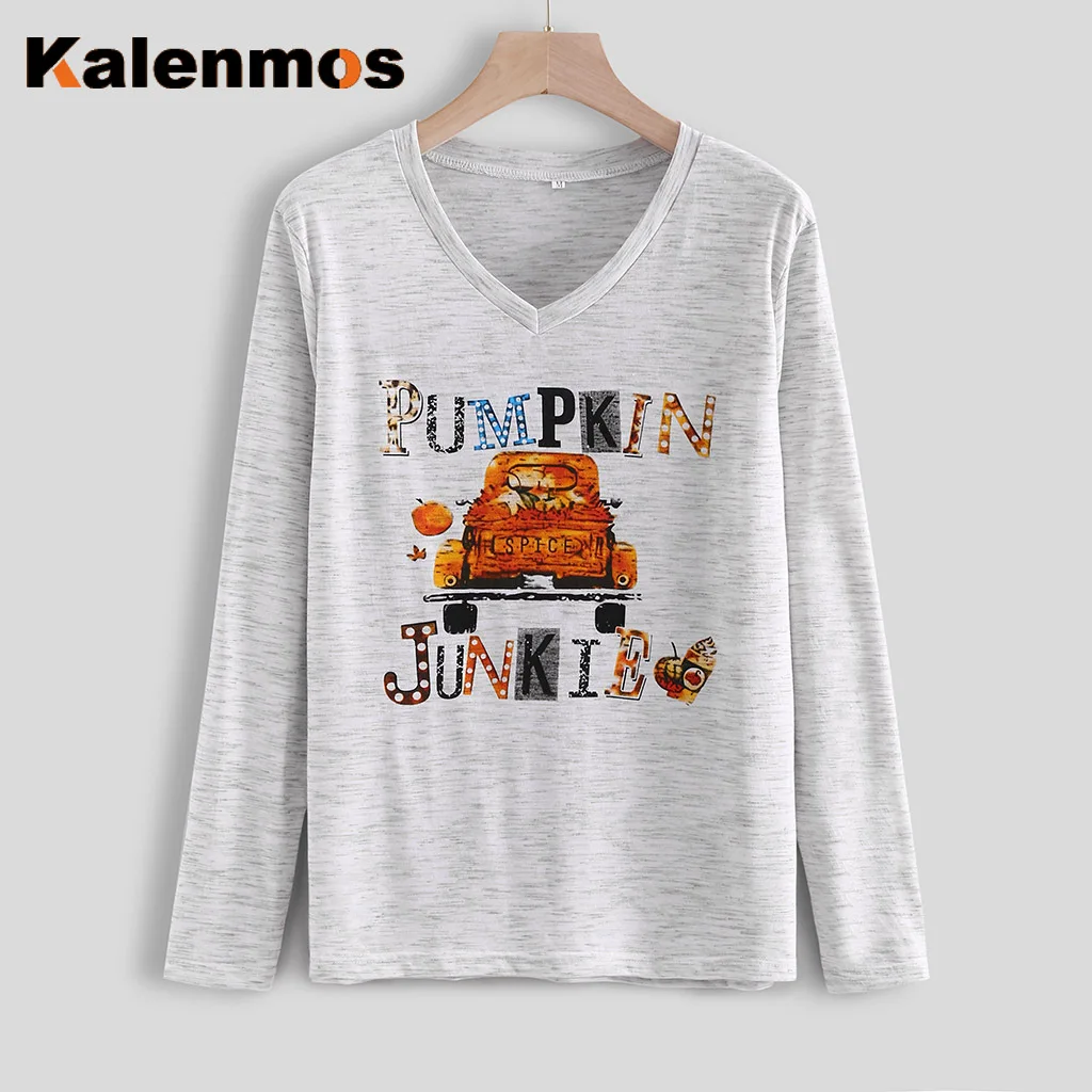 Рубашка с длинными рукавами женская футболка принтом букв v-образным вырезом