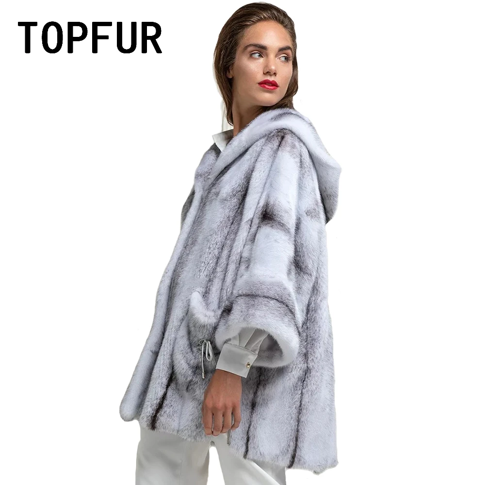 TOPFUR Spring Jackets With Hooded Natural Mink Fur Coat Women Genuine Leather Jackets Three Quarter Sleeves Real Fur Coat Winter