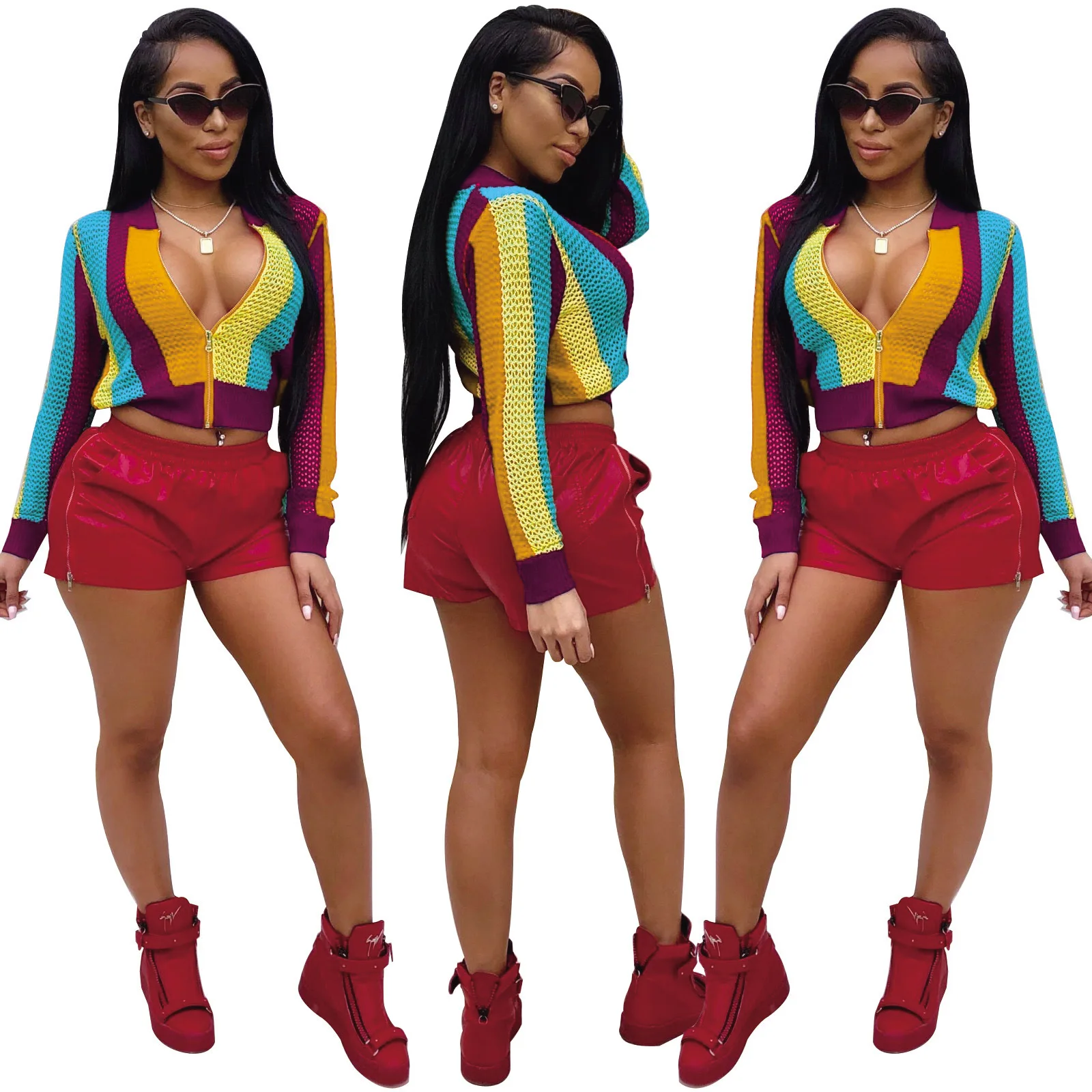 African women's fashion sexy zipper stripe hollow out 2018 spring/summer baseball coat jacket A | Тематическая одежда и