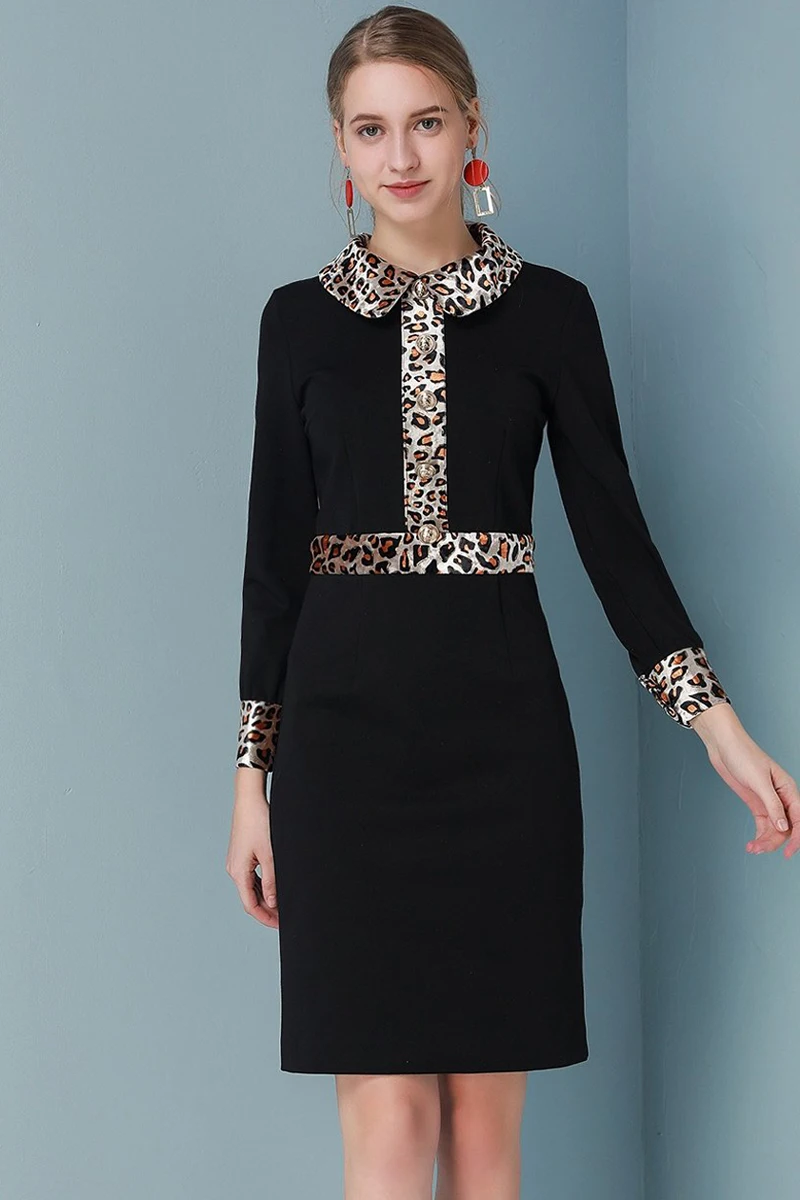 Red RoosaRosee Designer Women Spring Autumn Vintage Wrist Sleeve Leopard Black Mini Dress Elegant Party Vestidos Lady Robe Femme